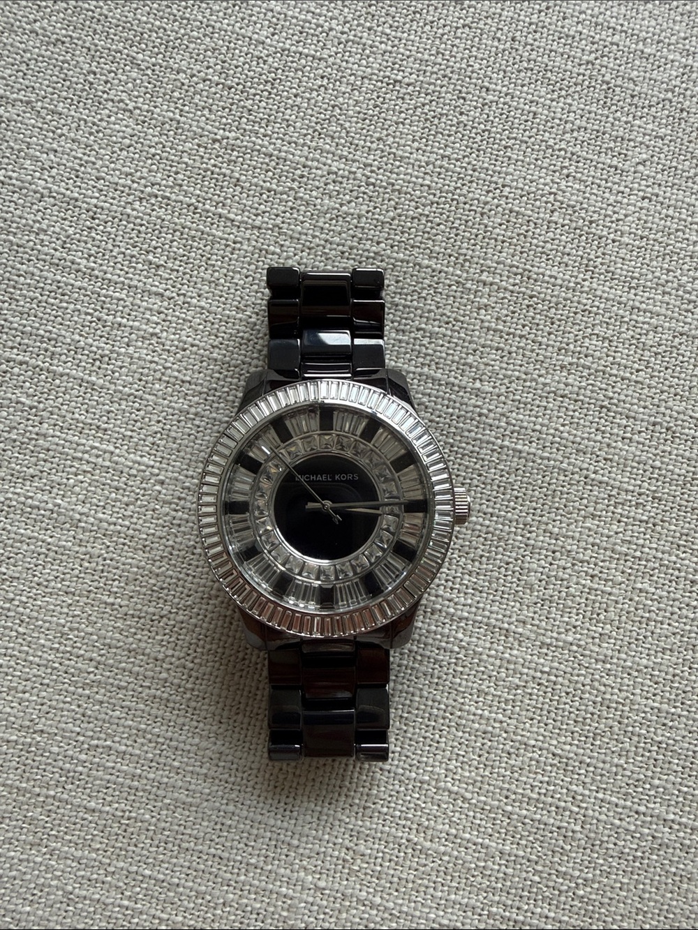 Michael Kors Black and Silver Crystal-Trim Ceramic Watch